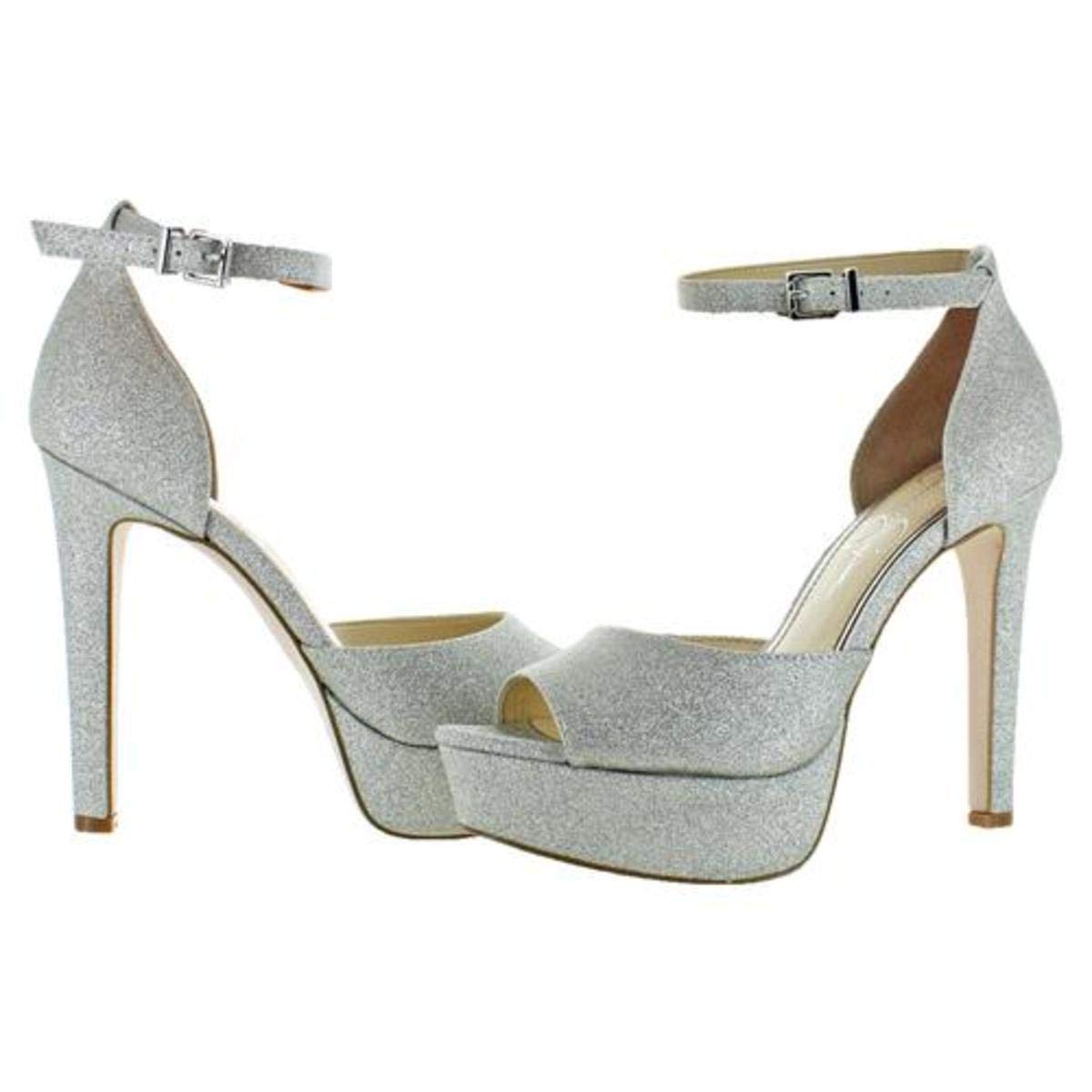 Jessica Simpson Beeya Silver Flash Glitter Open Toe High Heel Platform Sandals (8, Silver Flash) - Image 3