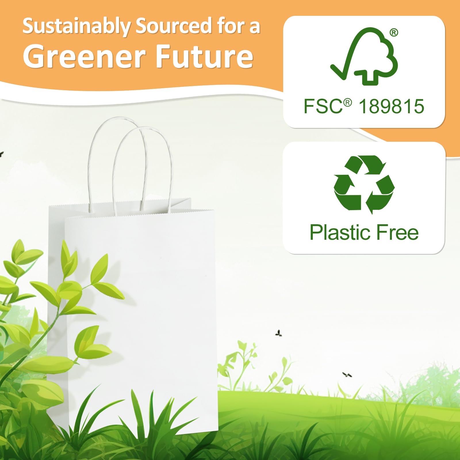 BagDream Small Gift Bags 25Pcs 5.25x3x8 Kraft White Paper Bags with Handles, for Small Gifts, Birthday, Wedding Party Favor, Retail Merchandise Paper Sacks