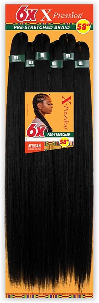 Sensationnel X-Pression Prestretched Braids-6X Braid 58in,1B OFFBLACK | Braiding Hair,Kanekalon, Flame-Retardant, Synthetic,
