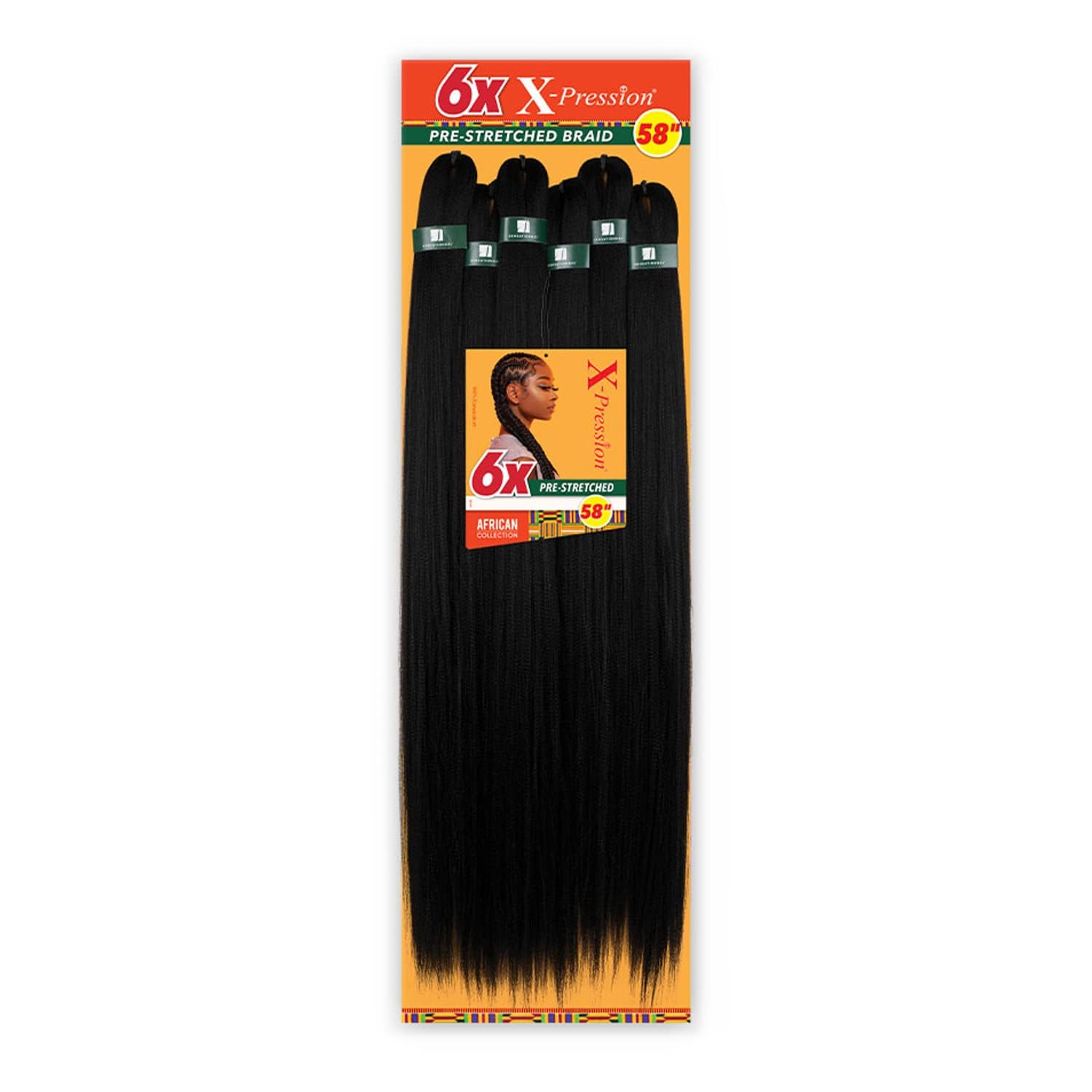 Photo 1 of Sensationnel X-pression prestretched braiding hair - 6x braid 58 inch all kanekalon flame retardant synthetic braid for box braids and twists (1B OFFBLACK)