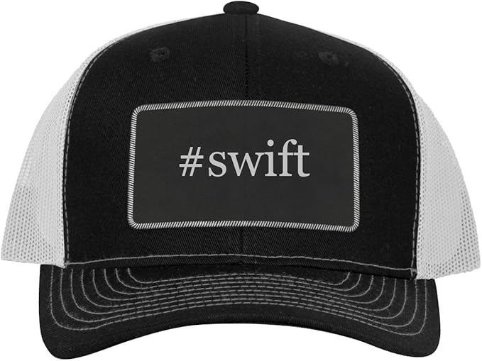 Swift Hashtag Leather Black Patch Engraved Trucker Hat, BlackWhite