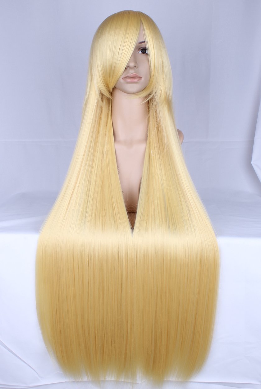 Simpleyourstyle Women Anime Cosplay Wigs 100cm 39.4inch Long Straight Synthetic Full Rose Network Lace Wigs for Women Black Brown Purple Pink Blue Red White Green Blonde Wigs U Pick (Yellow)