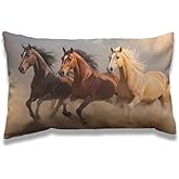 AOYEGO Horse Throw Pillow Cover 12x20 Inch Wild Animal Three Horses Run in The Wind Sand Rectangle Pillow Cases Home Decorative Cotton Linen Cushion Cover for Bed Sofa