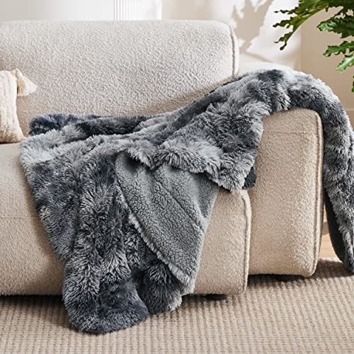 Bedsure Faux Fur Throw Blanket Tie Dye Grey Fuzzy, Fluffy, and Shaggy