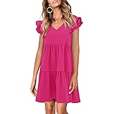 Zwurew Summer Babydoll Dresses for Women 2026 Cute Ruffle Cap Sleeve V-Neck Flowy Swing Mini Dress Sundress