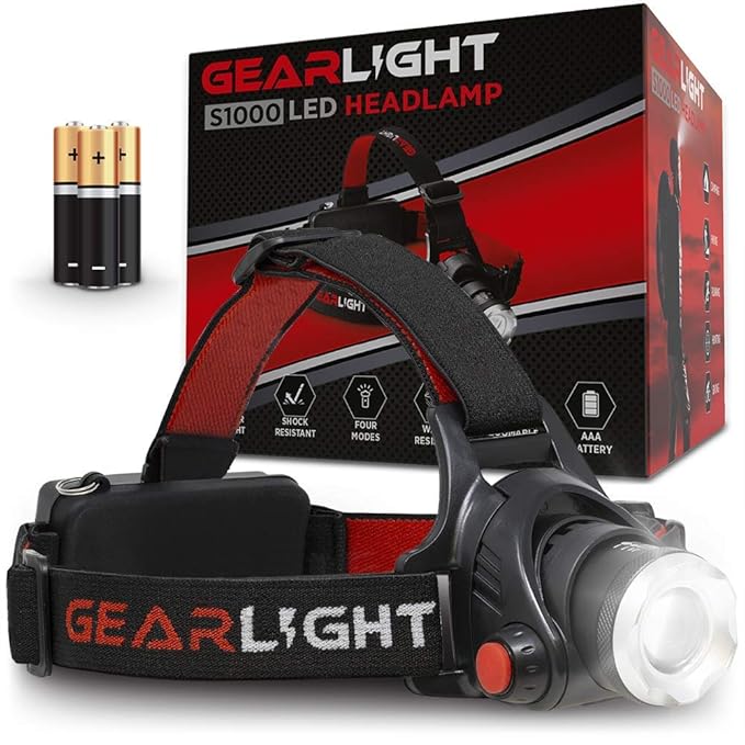 GearLight LED Headlamp Flashlight S1000 Powerful Broadbeam Camping