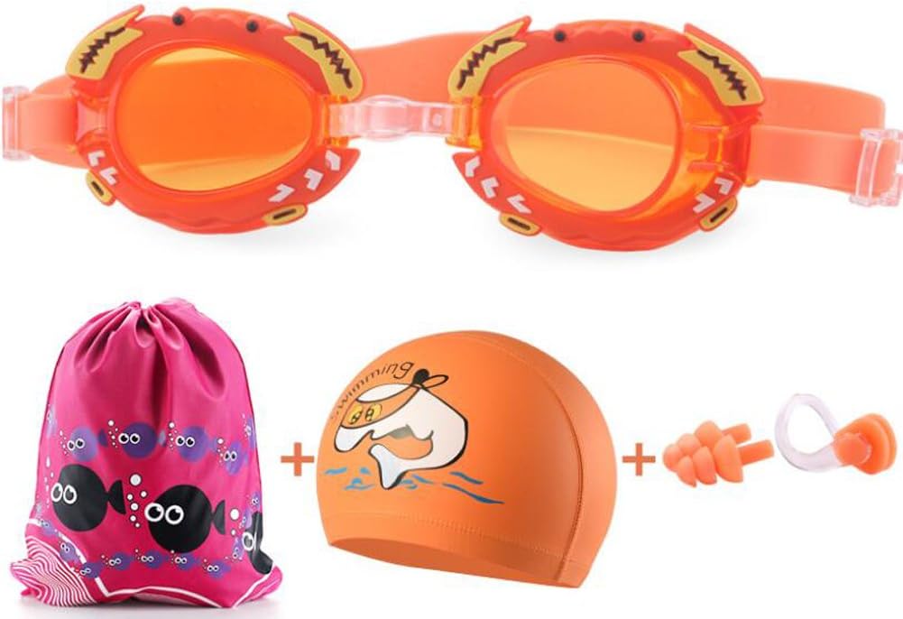 Kids Swim Goggles Set with Anti Fog UV Protection Swimming Goggles Swim Cap and Ear Plugs Nose Clip Swimming Equipment for Youth Kids Boys Girls