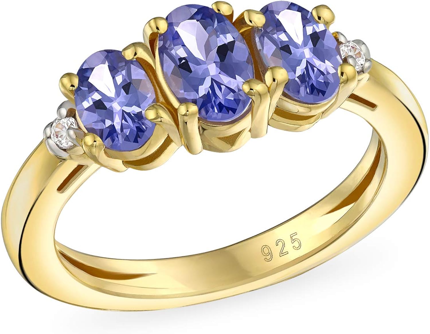 Amazon.com: Oval Past Present Future 3 Stone Purple Tanzanite Ring For
