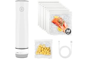 Chef Preserve Cordless Vacuum Sealer With 30PCS Reusable Bags(21 * 22CM) - 8-Second Food Saver, 60kPa Strong Suction, Compact