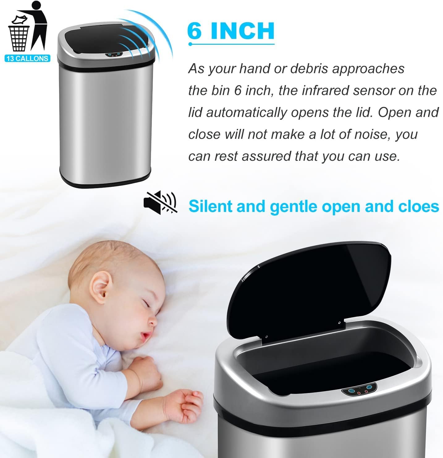 Mua 13 Gallon Trash Can | Stainless Steel Kitchen Trash Can | 50L Touch ...