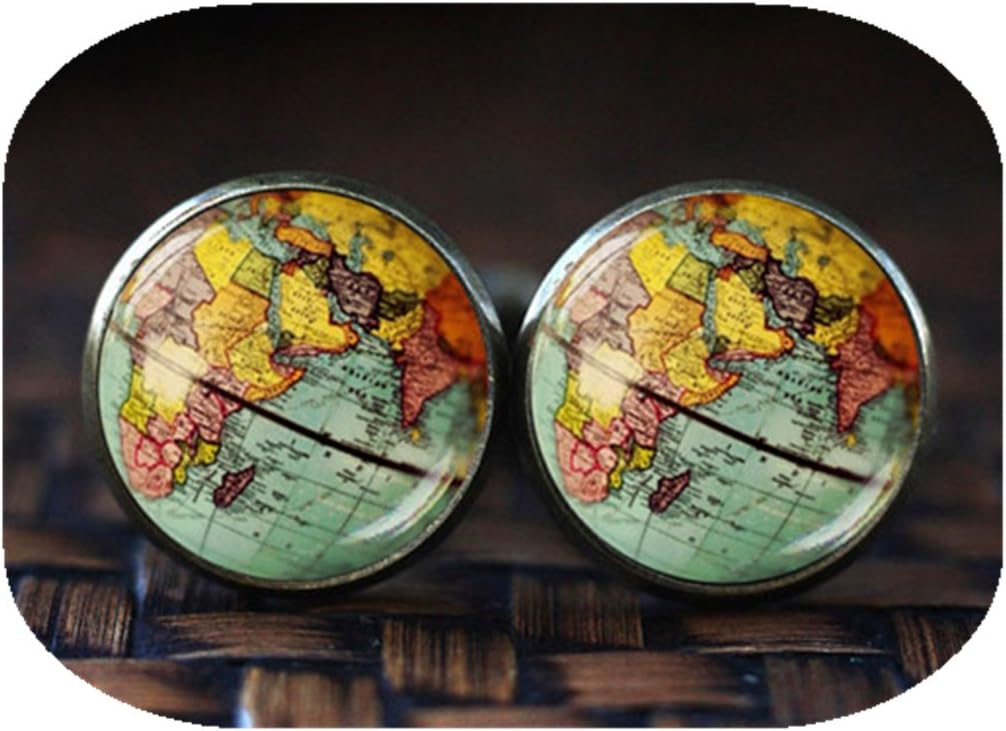 Hanigbibi World Map Globe cufflinks, Earth cufflinks, Earth Jewelry, Globe cufflinks, Map cufflinks, vintage globe cufflinks, Antique Map cufflinks