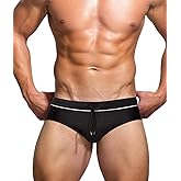MIZOK Men's Sexy Low Rise Swim Briefs Stripe Swimming Bikini Swimsuit