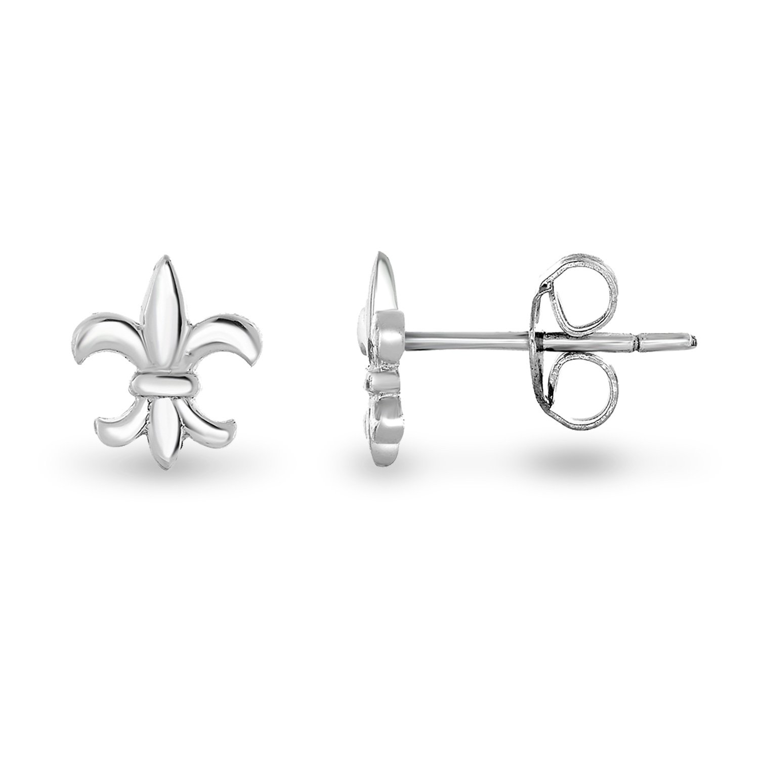 Spoil Cupid Rhodium-Plated Sterling Silver the Mini Fleur De Lis Lily Flower Stud Earrings