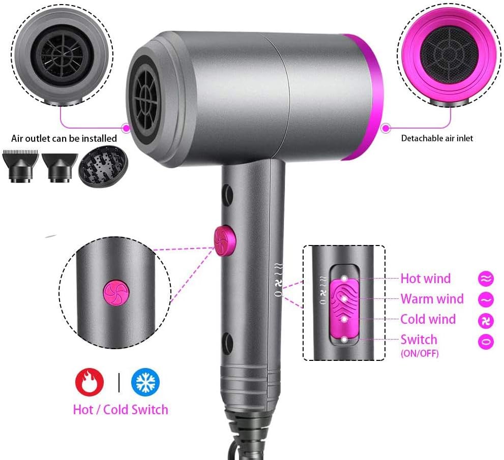 Ionic Hair Dryer, 1800W Professional Blow Dryer (with Powerful AC Motor), Negative Ion Technolog, 3 Heating/2 Speed/Cold Settings, Contain 2 Nozzles and 1 Diffuser, for Home Salon Travel Pregnant Kids: Health & Personal Care