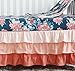 Coral Navy Floral Baby Crib Bedding Set Minky Blanket Crib Rail Cover Peach Navy Floral Girl Crib Set Floral Ruffled Crib Skirt (4 pcs set)