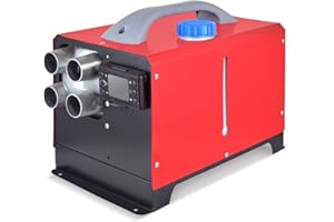 WARMCONFORT Diesel Heater All In One 5KW Parking Heater 12V 24V Aluminum Housing Metal Outlet Diesel Air Heater with Remote Control LCD Monitor 5L Tank for Car/RV/Boat/Truck/Van/Bus (Red)