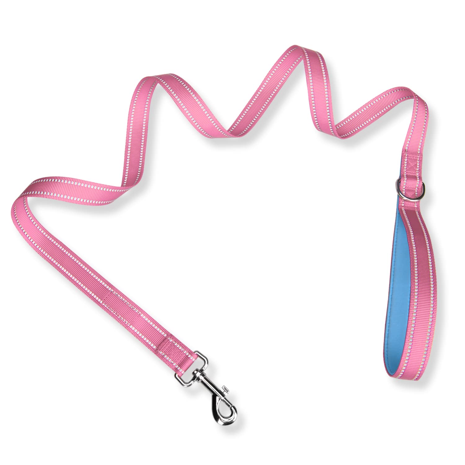 Photo 1 of PHOEPET 5 Feet Dog Leash - Dual-Side Reflective - Soft Padded Handle - Fit for Walking, Training or Exploring Hiking, Camping (Baby Pink + Blue Base)