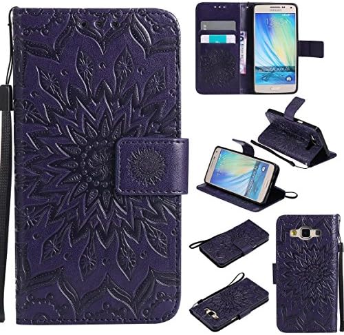 Galaxy A5 (2015) Case,for Samsung Galaxy A5 (2015) - KMETY(TM)Wallet Flip Stand Case PU Leather Case Shockproof Soft TPU Inner Bumper Protective Card Slots Wrist Strap Cover - Purple