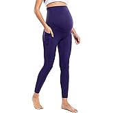 POSHDIVAH Women's Maternity Workout Nakedlux Leggings with Pockets Over The Belly Pregnancy Soft Activewear Yoga Pants