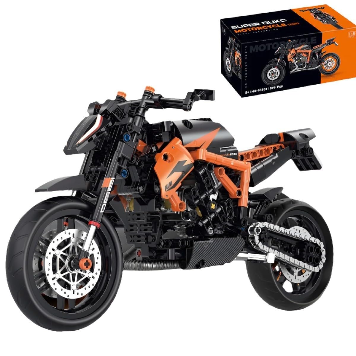 Unativer Technik Motorcycle Building Blocks Set for Superduke 1290R, 579 PCS 1:8 Super Motorbike Construction Toys, MOC Racing Superbike Model Kit, Gifts for Kids, Adults for Aged 6+ (60501)