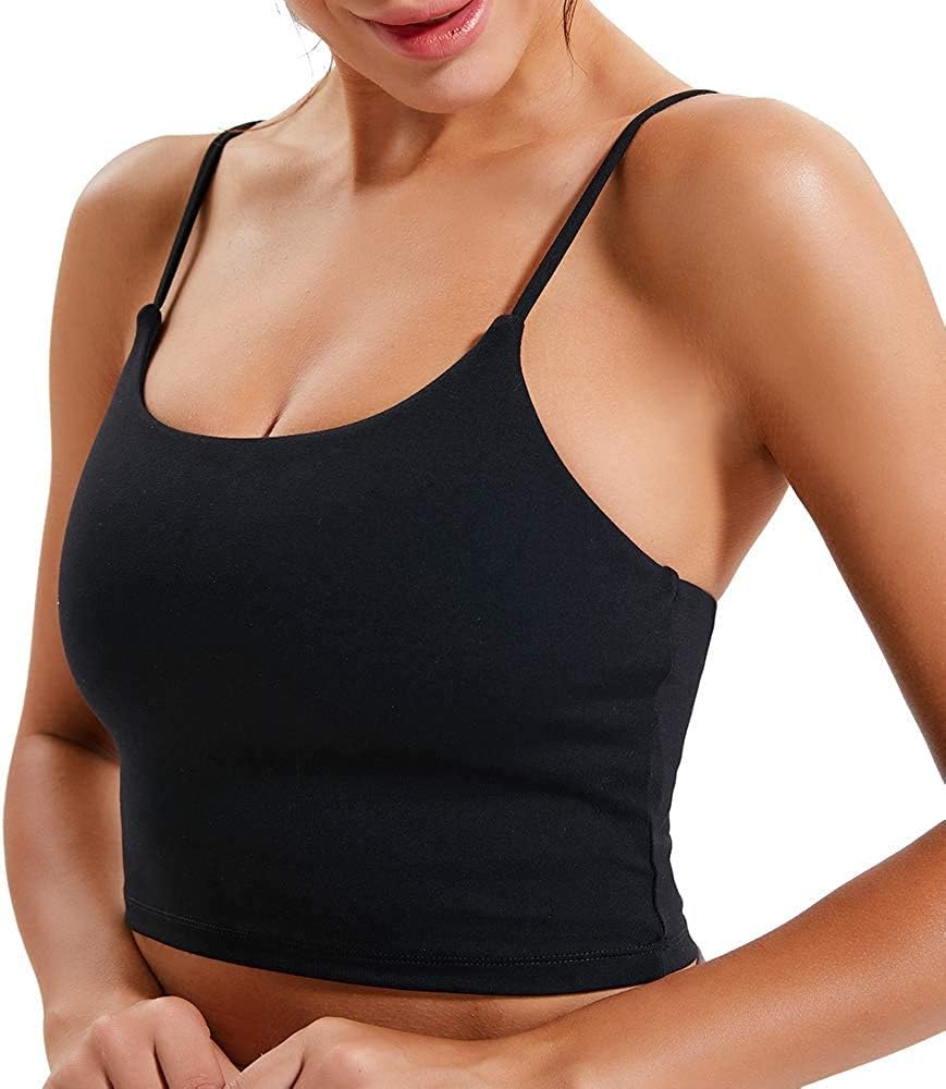 Women's Longline Sports Bra Yoga Camisole Crop Top with Built in Bra