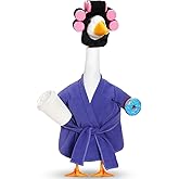 Shyyween Lady Porch Goose Outfit 23 Inch Goose Clothes Winter Porch Geese Accessories Purple Pajamas Robe Curlers and Coffee Cup for Concrete Statue Outdoor Yard Cement Geese Decoration