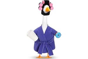 Shyyween Christmas Porch Goose Outfit 23 Inch, Lady Goose Clothes Winter Porch Geese Accessories Purple Pajamas Robe Curlers and Coffee Cup for Concrete Statue Outdoor Yard Cement Geese Decoration