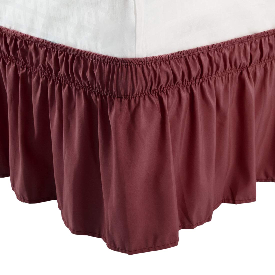 PiccoCasa Elasticated Bed Skirt Ruffled Bed Base Wrap Around Bed Valance Sheet, Brushed Microfiber Bedding Sheet Frame with 38cm Ruffle (Double, Burgundy)