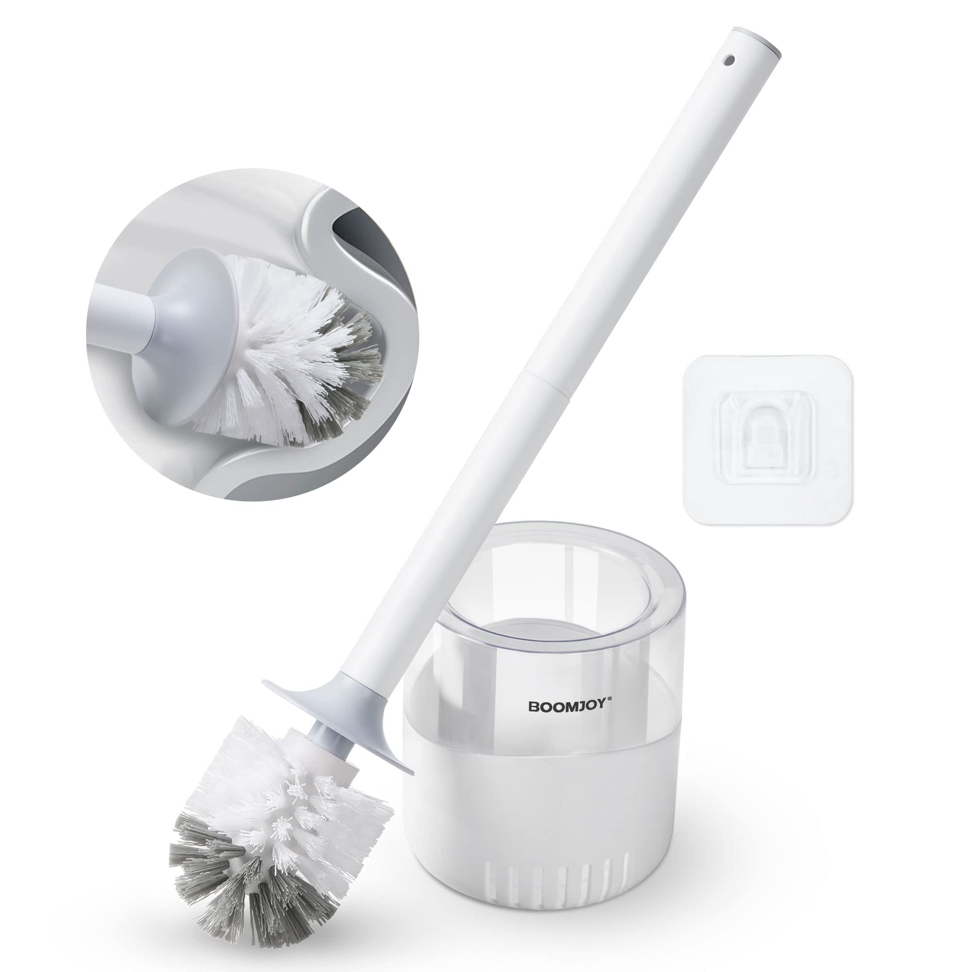 Photo 1 of BOOMJOY Toilet Bowl Brush and Holder - Durable Head Toilet Cleaner Brush with Dense Bristles & Clear Base for Bathroom Deep Cleaning - Household Cleaning Accessories - White