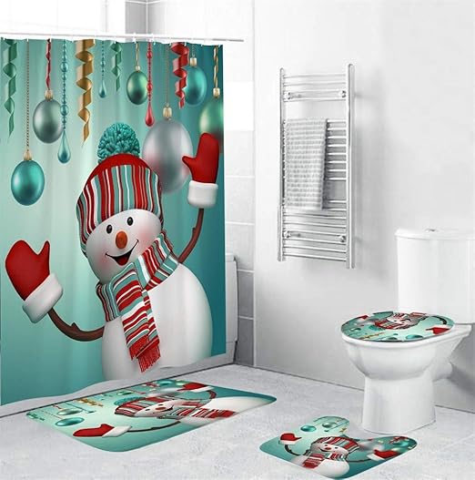 Amazon Com Zfumizx Christmas Shower Curtain Set 4 Pcs Xmas