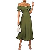 KIRUNDO Women's 2026 Spring Summer Satin Wedding Guest Midi Dress Off The Shoulder Wrap Party Cocktail Formal Prom Dresses