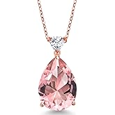 Gem Stone King 18K Rose Gold Plated Silver Gemstone Birthstone and White Moissanite Teardrop Pendant Necklace for Women | 18X13MM Pear Shape and 5MM Trillion Accent | 18-Inch Cable Chain