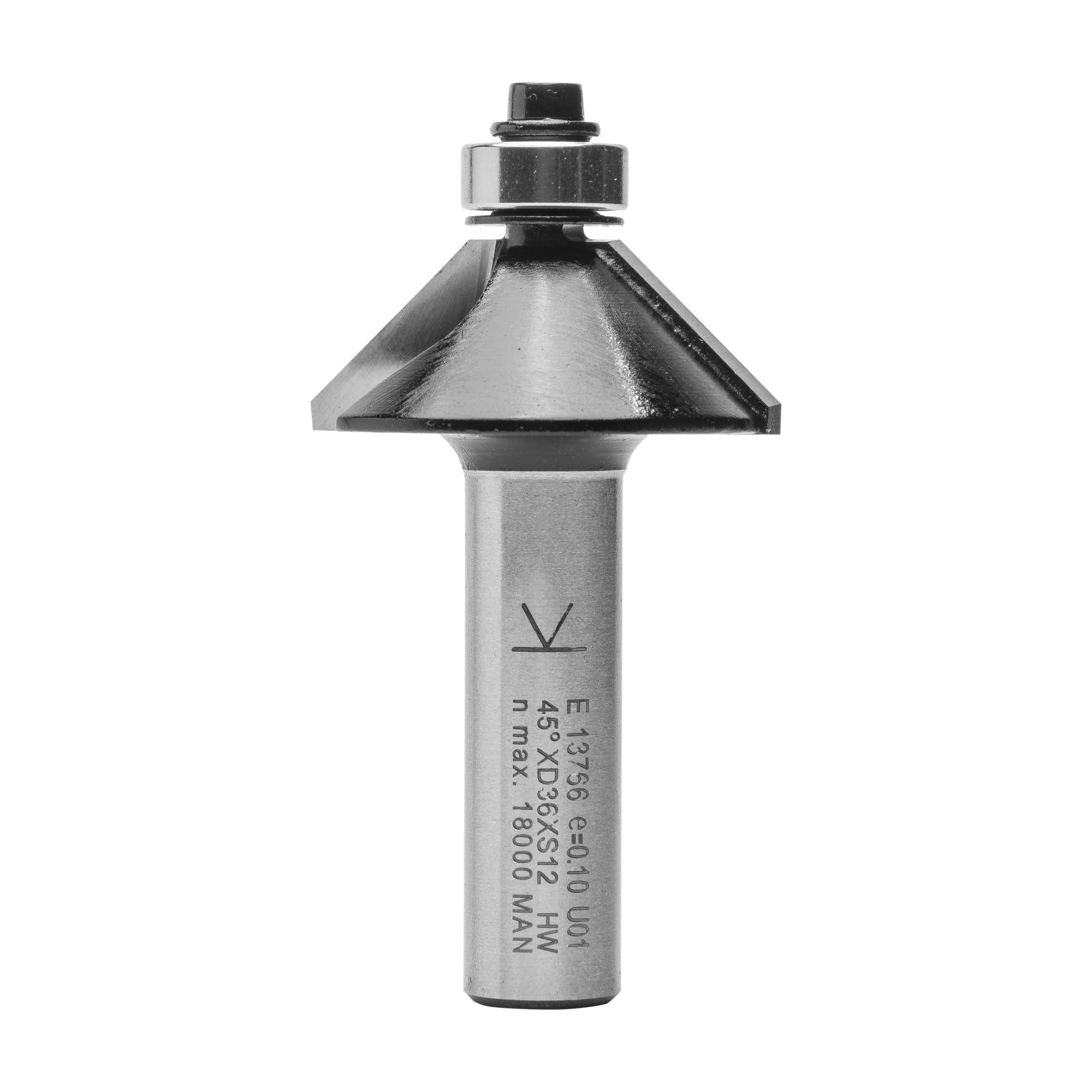 ENT 13766 Chamfer Cutter TC Shank (S) 12 mm, Diameter (D) 36 mm, NL 11,6 mm, E 45°, SL 40 mm, with Ball Bearing