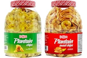 POIGET Iselitas | Plantain chip Salted Party Size Jar | Thin & Crispy | Light Salted | Plantains Sweet Party Size Jar | Sweet Plantain Chips |Farm Packed | 2 Jar |26.45OZ (750g)