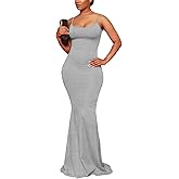 Hafailia Women's Casual Soft Lounge Long Slip Dress Sexy Sleeveless Bodycon Maxi Dresses Evening Formal Cocktail