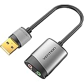 Adaptador de audio USB - VENTION USB Tarjeta de sonido estéreo externa a auriculares de 0.138 in y adaptador de conector de m