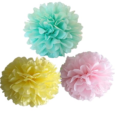 6pcs Misto Rosa Giallo Verde Menta Fiori Di Carta Velina Pon