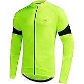 Dooy Men's Cycling Jersey Long Sleeve Bike Shirts Full Zipper Biking Jerseys with 3 Rear Pockets, Breathable MTB Shirt Series(Yellow,XL)