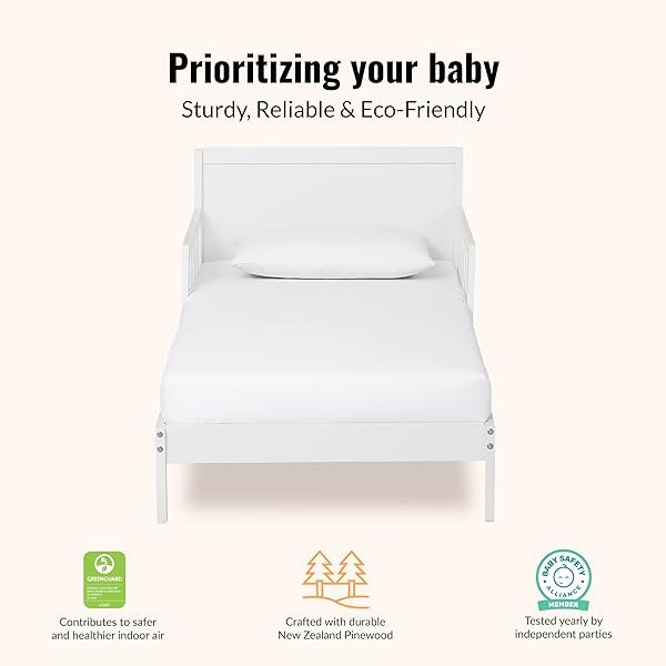 DREAM ON ME BROOKSIDE WOODEN TODDLER BED IN VINTAGE WHITE OAK, GREENGUARD GOLD & BSA CERTIFIED, KIDS BED WITH SAFETY RAILS, LOW-TO-FLOOR DESIGN, NON-TOXIC PINEWOOD FINISH