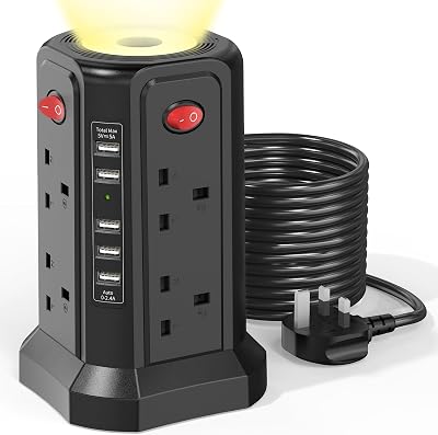 HAFINO 5M Extension Lead with USB Ports Night Light 8AC 5USB Surge Protector