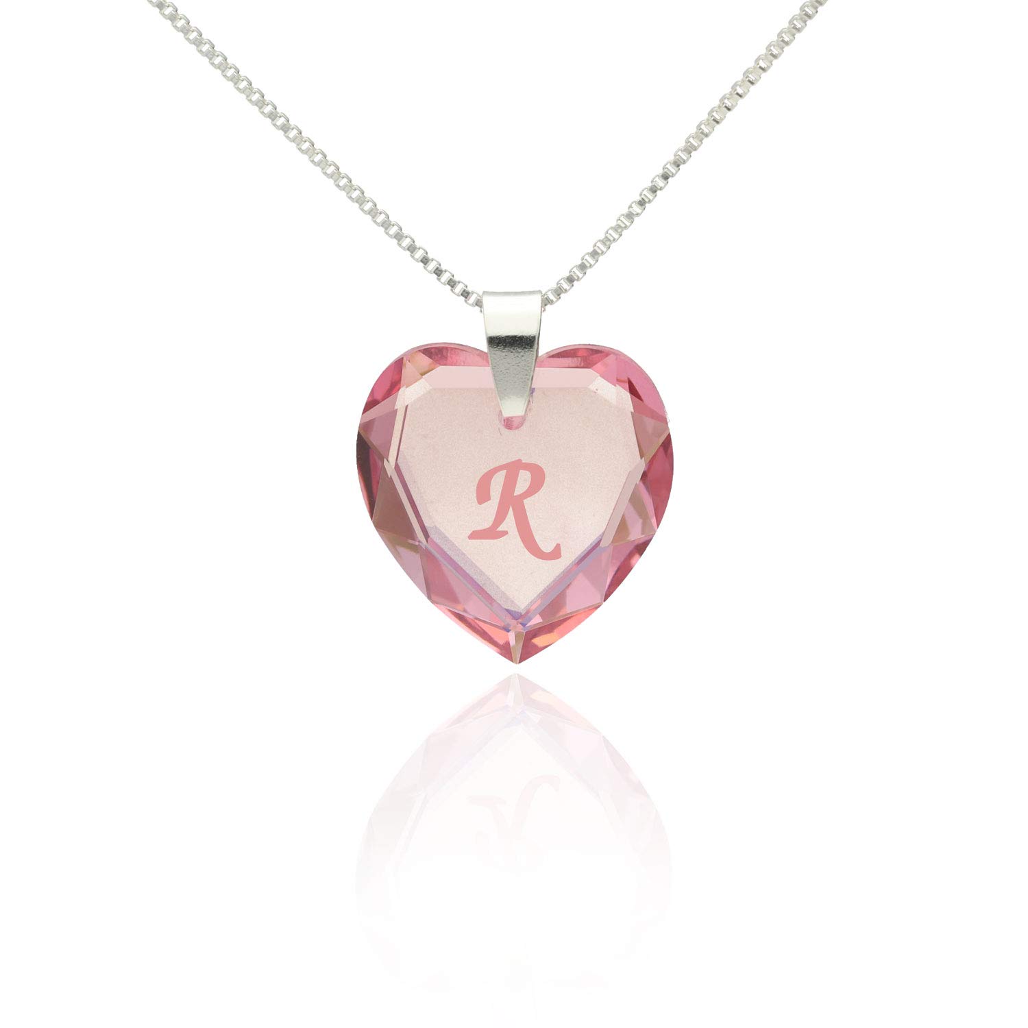 Heart Pendant Silver Necklaces for Women with Crystal from Swarovski in letter engraving A - Z Rose name initial Jewellery for Women for Valentine's Day Daughter Mum Wife Girlfriend and friendship