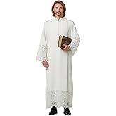 ANDHOM Catholic Premium Clergy Vestment Set Elegant White Surplice with Pleated Lace Details