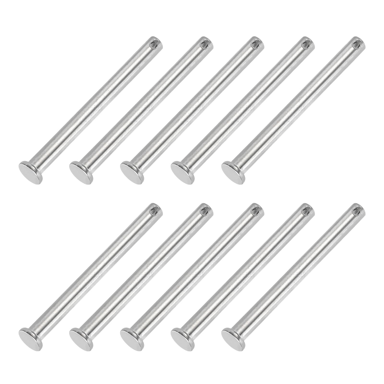 PATIKIL 8 x 90 Mm Single Hole Clevis Pins, 10 Pcs 304 Stainless Steel Flat Head Pin for Hitch Pin Lock Link Hinge Systems, Silver