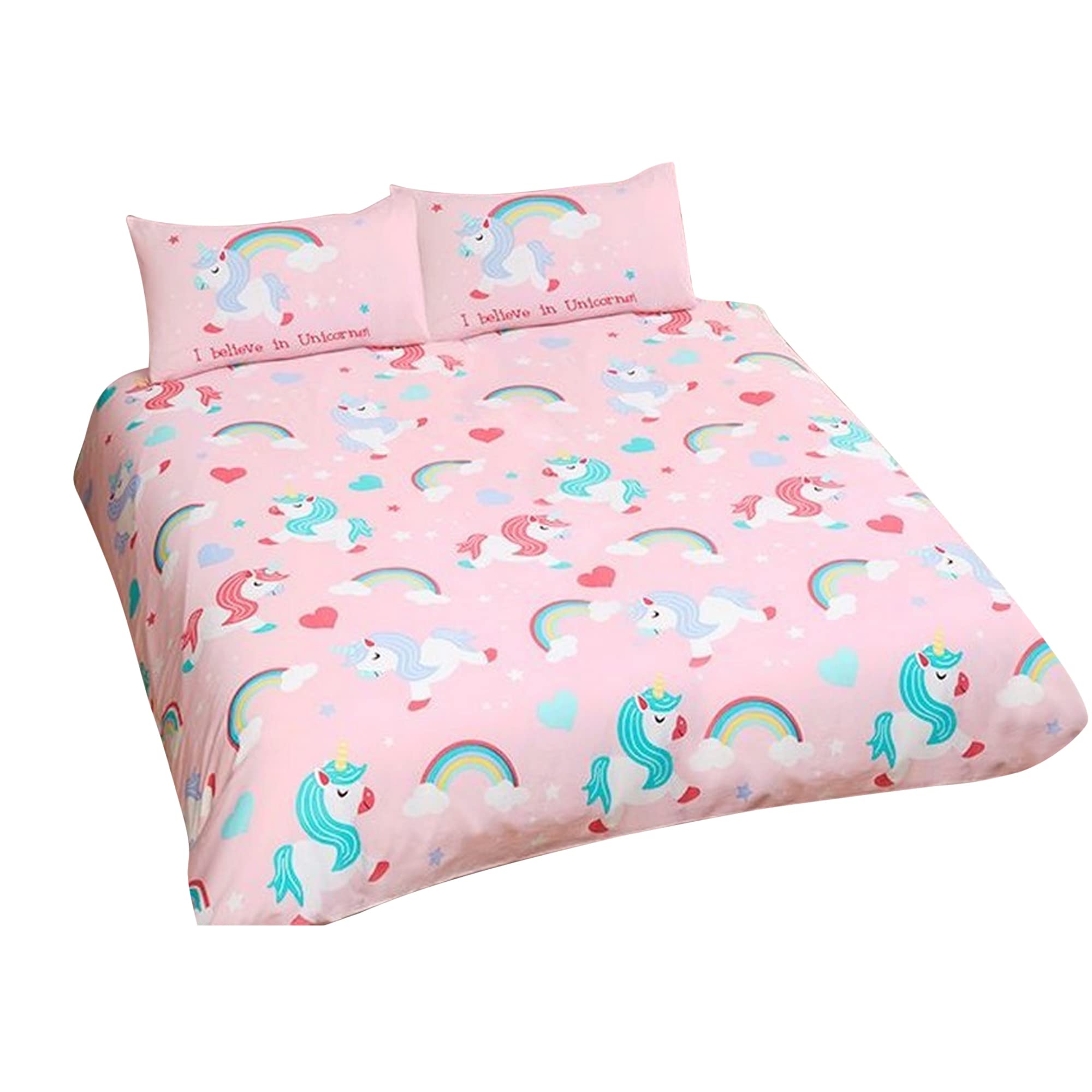 I Believe in Unicorns Single Duvet Cover and Pillowcase Set Pink Bedding New