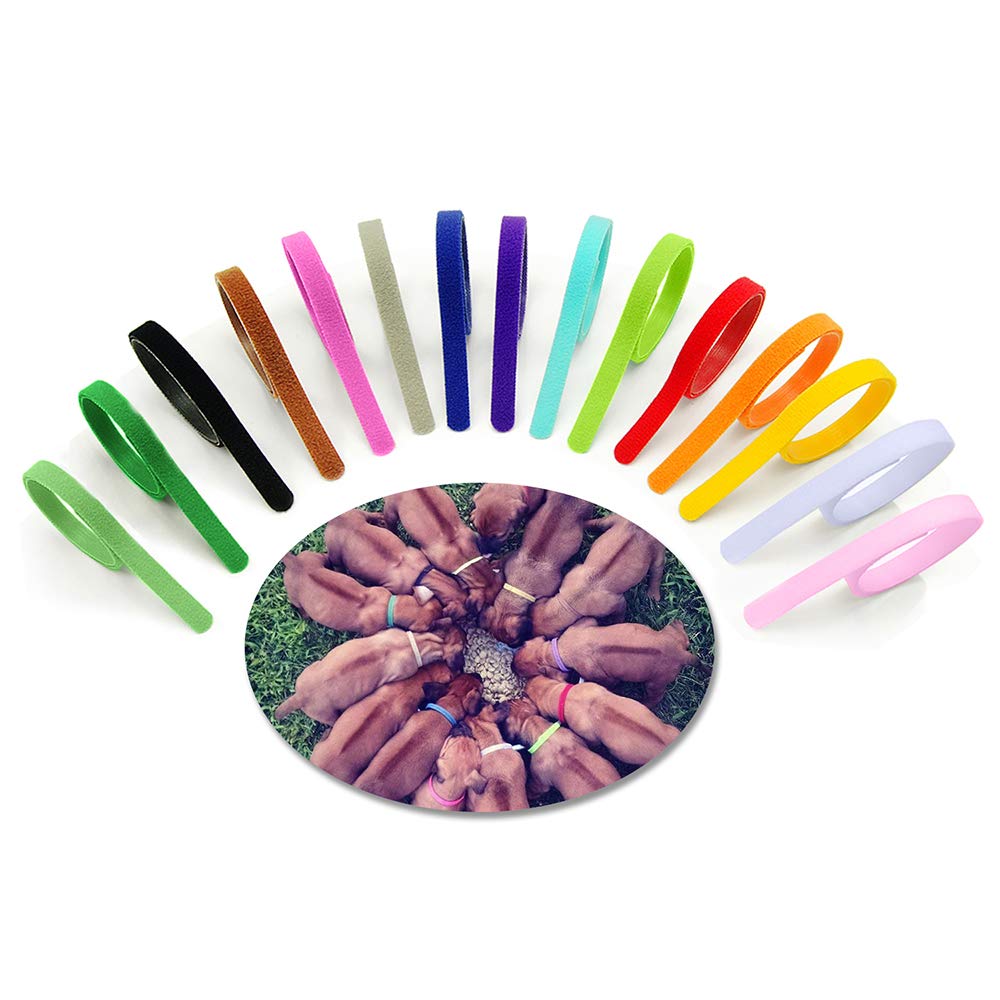 XCOZU 15 Pieces Puppy ID Collars, Adjustable Whelping Puppies Kitten ID Bands for Identifying Newborn Small Dogs Cat, Multi Coloured Nylon Identification Puppy Collar