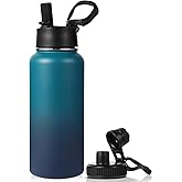 Neihepal 32 oz Insulated Water Bottle with 2 Lids (Straw & Spout Lid), 18/8 Stainless Steel Double Wall Water Bottles for Gym, Travel, Camping, Sports (Dark Night,1 Pack)