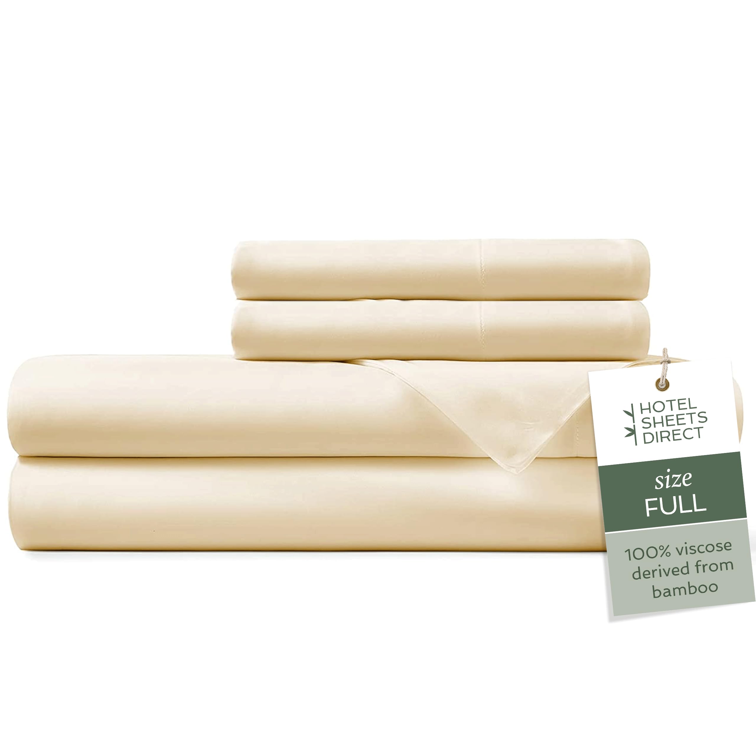 Photo 1 of Hotel Sheets Direct 4 Piece Bed Sheet Set Full Size, 100% Viscose Derived from Bamboo Sheets Set with 2 Pillowcases, Cooling & Breathable Luxury Bedding, Moisture-Wicking & Silky Soft, Light Yellow
