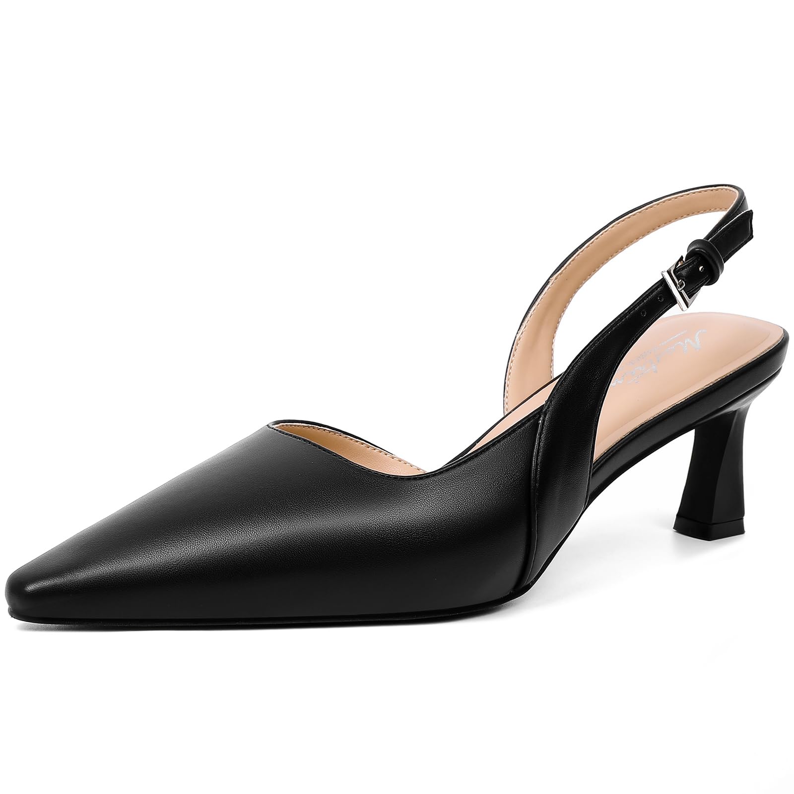 Mostrin Black Kitten Slingback Heels for Women Low Pointed Closed Toe Heels Women's Pumps Shoes Dressy for Office Work Party Image