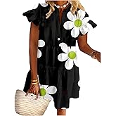 SOLY HUX Women's Plus Size Floral Dress Notched V Neck Short Sleeve Babydoll Ruffle Summer Vacation Short Dresses
