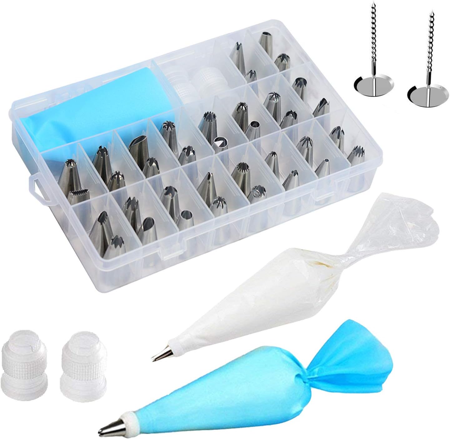 Cake Piping Icing Nozzles Tips 52 Pieces Kits Cake Decorating Supplies Equipment Tools Set Stainless Steel Flower Icing Tip with Coupler Flower Nail Pastry Bags Storage Case for Cakes Cupcakes Baking